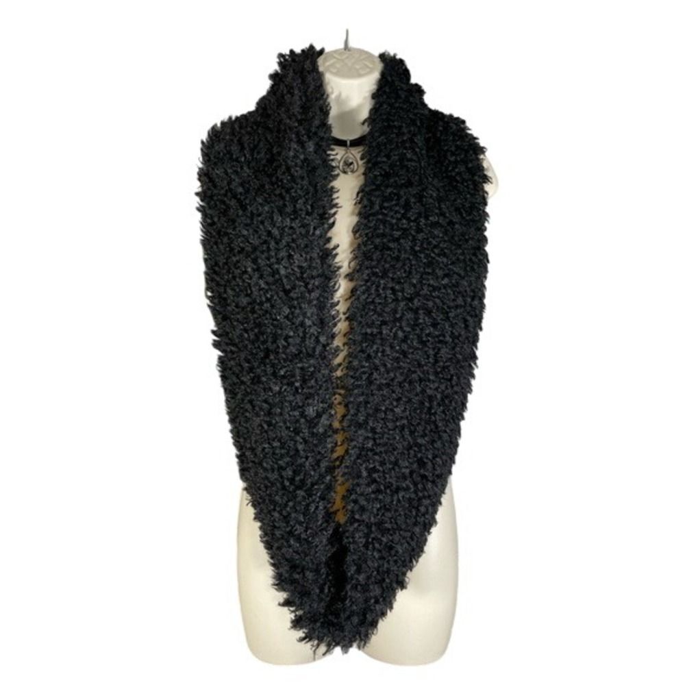 Faux Sheep fur Infinity Scarf Black Curly Shearling Texture Marcus Adler NWT